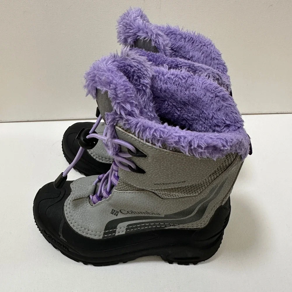 Columbia Bugaboot Plus IV Snow Boots Kids Size 3 Grey Purple‎ Good Waterproof